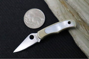 Spyderco Bug Micro Slipjoint - Bronzed Nickel Handle with Abalone Inlay / Leaf Shaped Blade / Sandvik 12C27 Steel / Satin Finish C133AP - Northwest Knives
