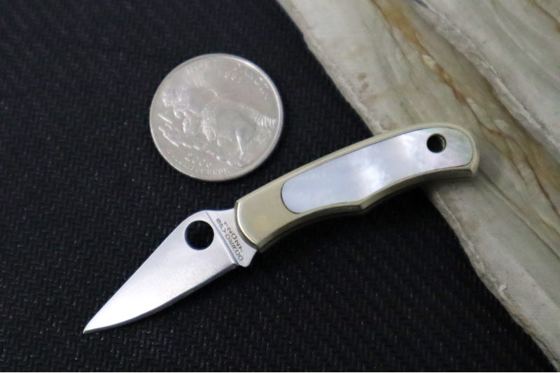 Spyderco Bug Micro Slipjoint - Bronzed Nickel Handle with Abalone Inlay / Leaf Shaped Blade / Sandvik 12C27 Steel / Satin Finish C133AP