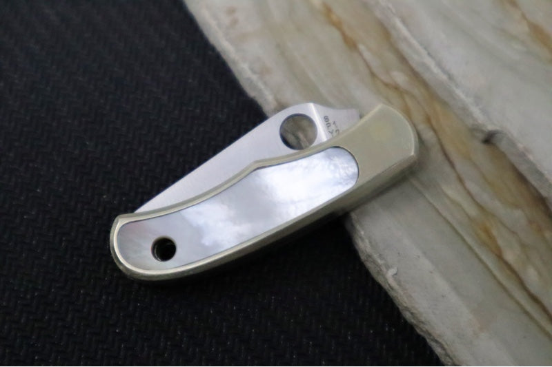 Spyderco Bug Micro Slipjoint - Bronzed Nickel Handle with Abalone Inlay / Leaf Shaped Blade / Sandvik 12C27 Steel / Satin Finish C133AP