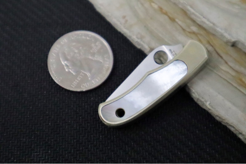 Spyderco Bug Micro Slipjoint - Bronzed Nickel Handle with Abalone Inlay / Leaf Shaped Blade / Sandvik 12C27 Steel / Satin Finish C133AP