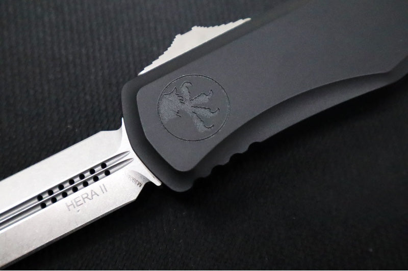 Microtech Hera II OTF - Double Edge / Stonewash Blade / Black Aluminum Handle 1702-10 - Northwest Knives
