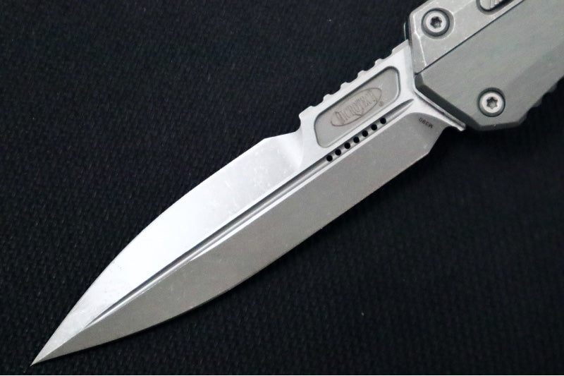 Microtech Glykon OTF - Bayonet Blade / Apocalyptic Finish / Nickel Boron Internals / Natural Aluminum & Titanium Handle Scales 184-10APNC