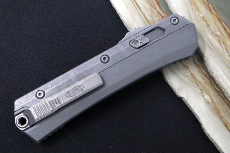 Microtech Glykon OTF - Bayonet Blade / Apocalyptic Finish / Nickel Boron Internals / Natural Aluminum & Titanium Handle Scales 184-10APNC