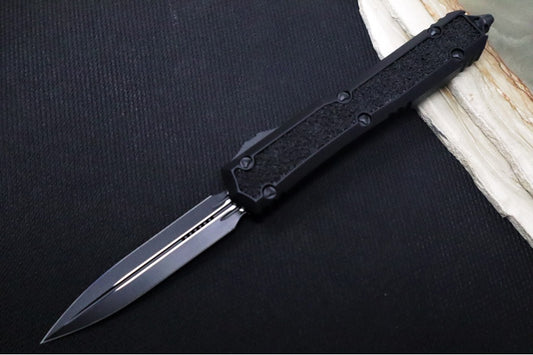 Microtech Signature Series Makora OTF Tactical - Black Blade / Dagger Style / Black Anodized Aluminum Handle with Grip-Tape Inlays / Nickel Boron Internals - 206-1TS