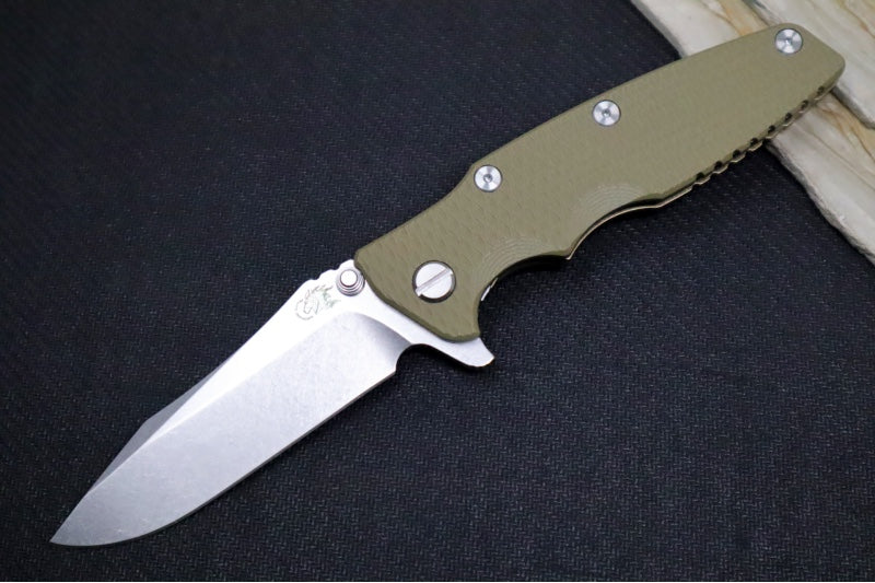 Rick Hinderer Knives Eklipse 3.5" - Spearpoint / Stonewashed Bronze Frame / OD Green G-10 / CPM-S45VN - Northwest Knives