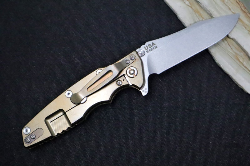 Rick Hinderer Knives Eklipse 3.5" - Spearpoint / Stonewashed Bronze Frame / OD Green G-10 / CPM-S45VN - Northwest Knives