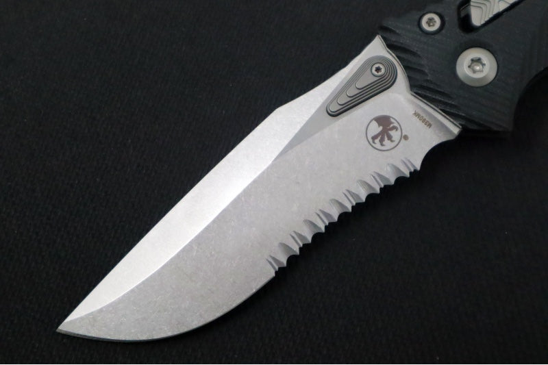 Microtech Amphibian Folder RAM-Lok - Drop Point with Partial Serrate / Fluted Black G-10 Handle 137RL-11FLGTBK - Northwest Knives