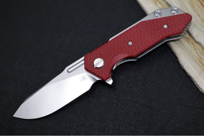 Rick Hinderer Knives Half Track - Slicer Blade / Stonewashed Frame / Red G-10 / CPM-Magancut Steel