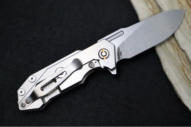 Rick Hinderer Knives Half Track - Slicer Blade / Stonewashed Frame / Red G-10 / CPM-Magancut Steel