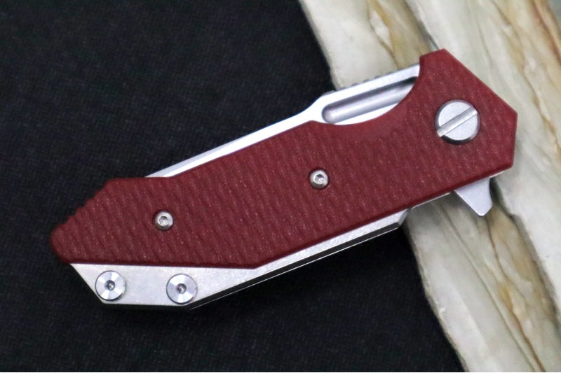 Rick Hinderer Knives Half Track - Slicer Blade / Stonewashed Frame / Red G-10 / CPM-Magancut Steel