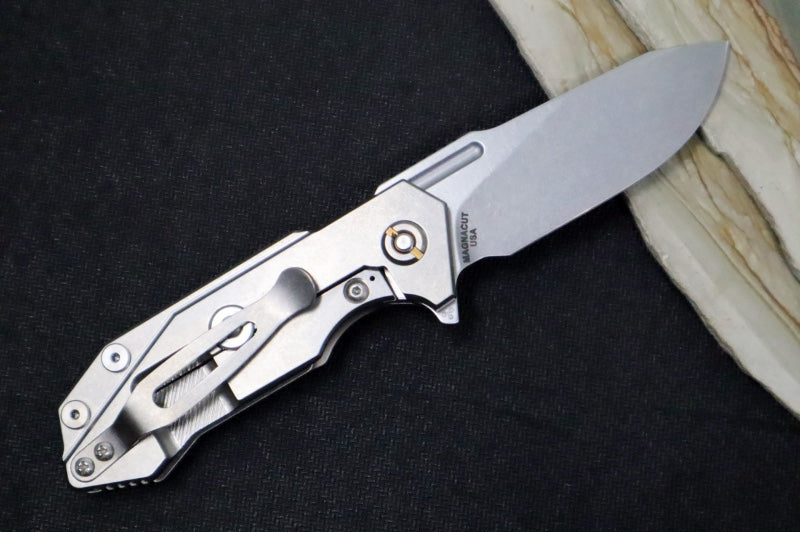 Rick Hinderer Knives Half Track - Slicer Blade / Stonewashed Frame / Black G-10 / CPM-Magancut Steel