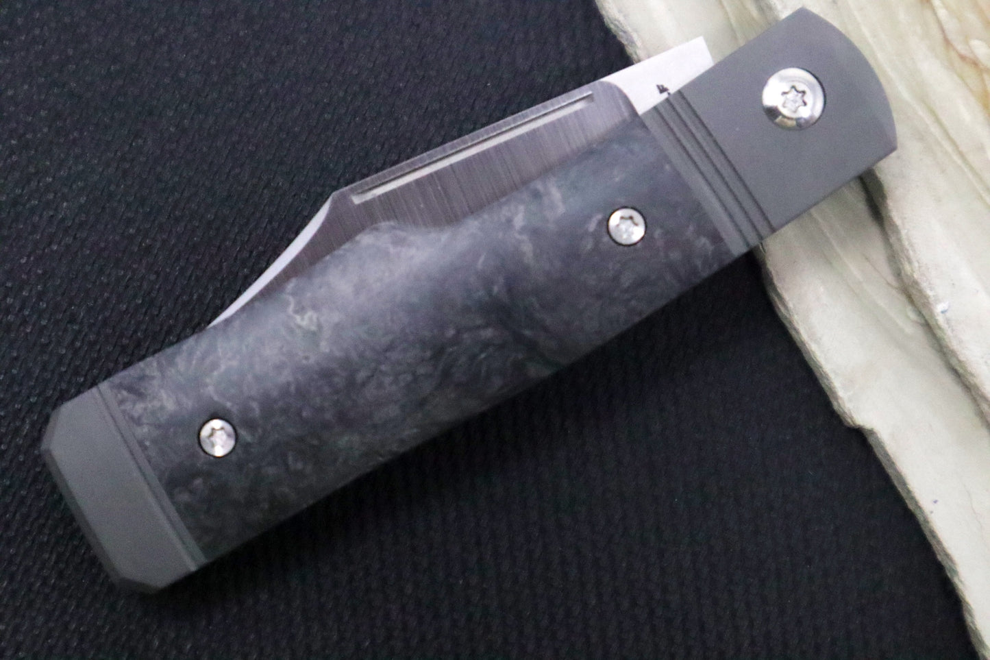 Jack Wolf Knives Sharpshooter Jack Slip Joint - Fat Carbon Dark Matter Glow Inlay / Bead Blasted Titanium Bolsters / CPM-S90V Steel