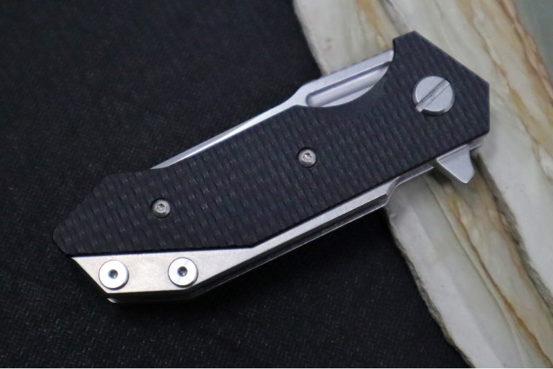 Rick Hinderer Knives Half Track - Slicer Blade / Stonewashed Frame / Black G-10 / CPM-Magancut Steel