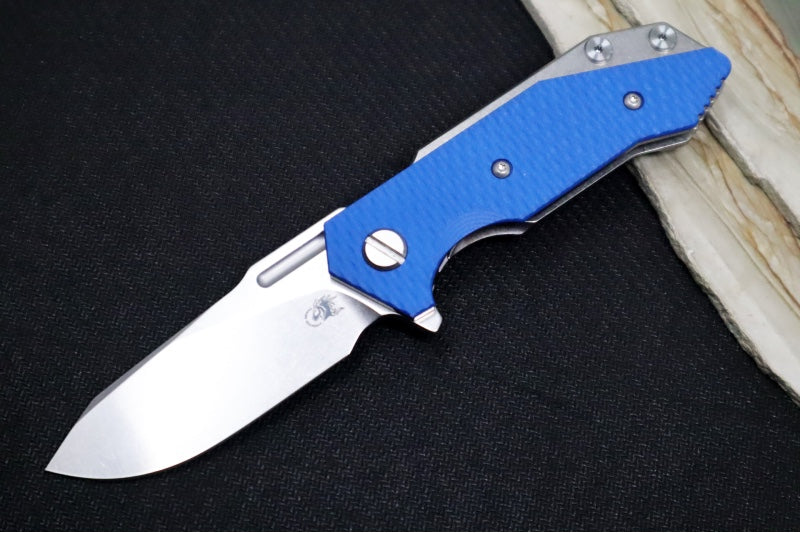 Rick Hinderer Knives Half Track - Slicer Blade / Stonewashed Frame / Blue G-10 / CPM-Magancut Steel - Northwest Knives
