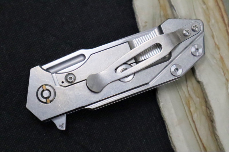 Rick Hinderer Knives Half Track - Slicer Blade / Stonewashed Frame / Blue G-10 / CPM-Magancut Steel