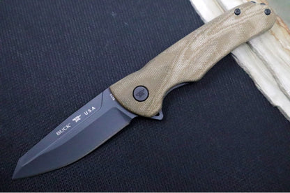 Buck 843 Sprint Ops Flipper - Reverse Tanto Blade / CPM-S30V Steel / Green Canvas Micarta Handle 13440