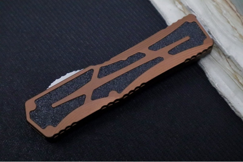 Garage Sale Heretic Knives Colossus OTF - Root Beer Brown Anodized Aluminum Handle / Partial Serrated Blade