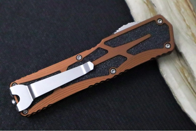 Garage Sale Heretic Knives Colossus OTF - Root Beer Brown Anodized Aluminum Handle / Partial Serrated Blade