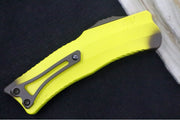 Heretic Knives Stabana OTF - Yellow & Brown Anodized Aluminum Handle / Black DLC Finished Blade / Single Edge Hawkbill Style - Northwest Knives