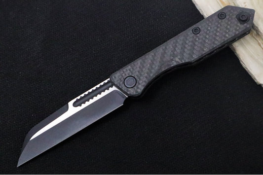 Heretic Knives Jinn Slipjoint - Black Carbon Fiber Handle / Two-Toned Black Finished Blade / Sheepsfoot Style