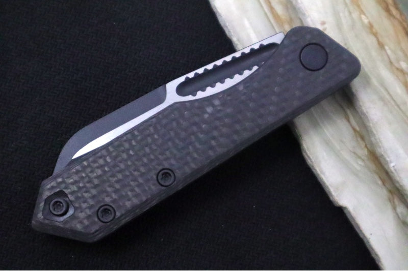 Heretic Knives Jinn Slipjoint - Black Carbon Fiber Handle / Two-Toned Black Finished Blade / Sheepsfoot Style