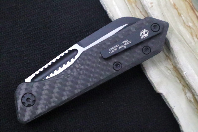 Heretic Knives Jinn Slipjoint - Black Carbon Fiber Handle / Two-Toned Black Finished Blade / Sheepsfoot Style - Northwest Knives