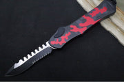 Heretic Knives Hydra Single Action OTF - Two-Toned Black Recurve Blade with Partial Serrate / CPM-Magnacut Steel / Red Camo Anodized Aluminum Handle H008-10B-RCAMO - Northwest Knives