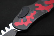 Heretic Knives Hydra Single Action OTF - Two-Toned Black Recurve Blade with Partial Serrate / CPM-Magnacut Steel / Red Camo Anodized Aluminum Handle H008-10B-RCAMO - Northwest Knives