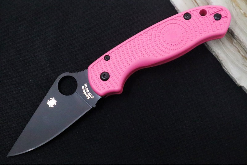 Spyderco Paramilitary 3 Lightweight - Pink FRN / BD1N Steel / Black Leaf Shaped Blade - C223PPNBK - Northwest Knives