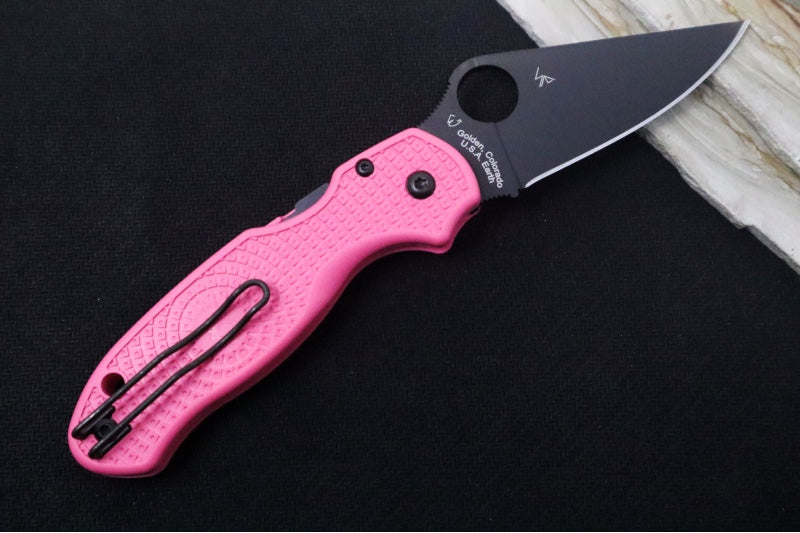 Spyderco Paramilitary 3 Lightweight - Pink FRN / BD1N Steel / Black Leaf Shaped Blade - C223PPNBK