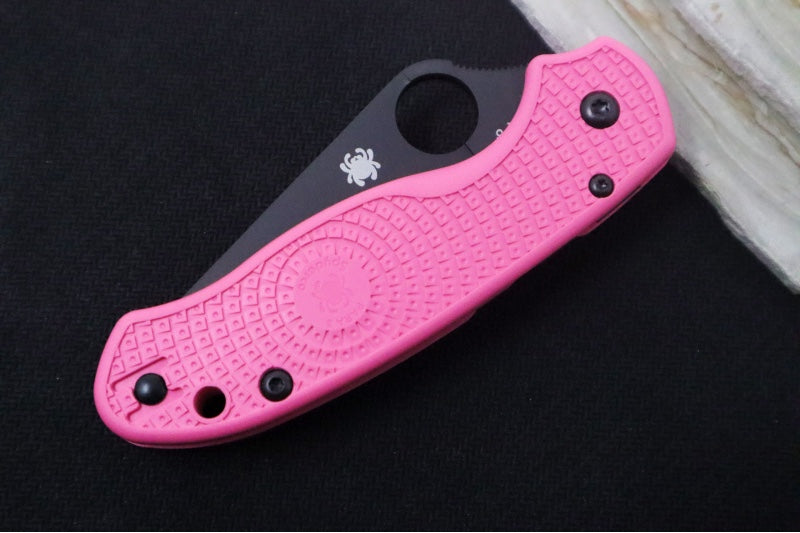 Spyderco Paramilitary 3 Lightweight - Pink FRN / BD1N Steel / Black Leaf Shaped Blade - C223PPNBK - Northwest Knives