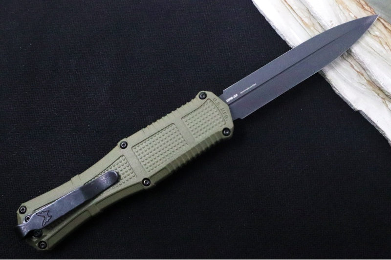Benchmade 3370GY-1 Claymore OTF - Dagger Blade / CPM-D2 Steel / Smoke Gray PVD Coating / OD Green Polymer Handle