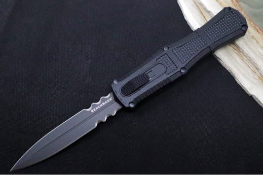 Benchmade 3370SGY Claymore OTF - Dagger Blade with Serrates / CPM-D2 Steel / Smoke Gray PVD Coating / Black Polymer Handle