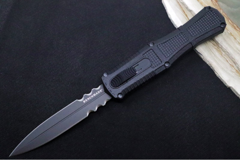 Benchmade 3370SGY Claymore OTF - Dagger Blade with Serrates / CPM-D2 Steel / Smoke Gray PVD Coating / Black Polymer Handle - Northwest Knives