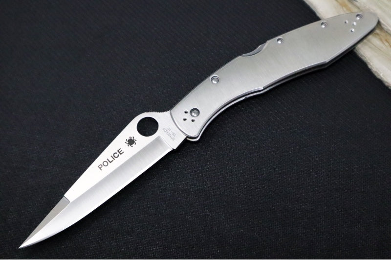 Spyderco Police 4 Lockback - Polished Stainless Steel Handle / VG-10 Steel / Spear Point Blade - C07P