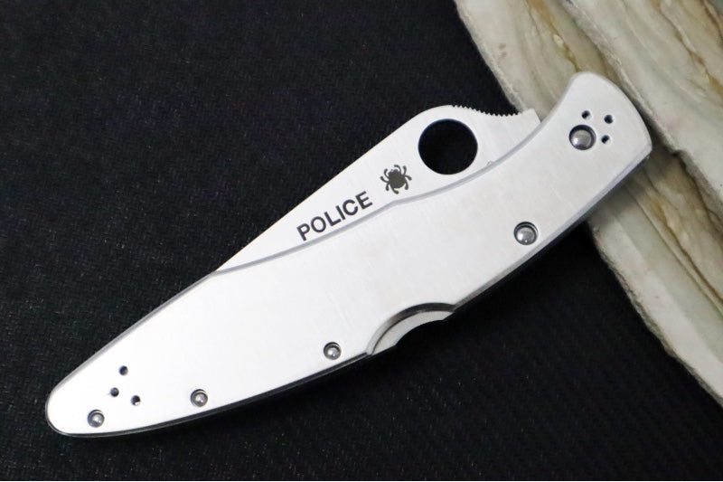 Spyderco Police 4 Lockback - Polished Stainless Steel Handle / VG-10 Steel / Spear Point Blade - C07P