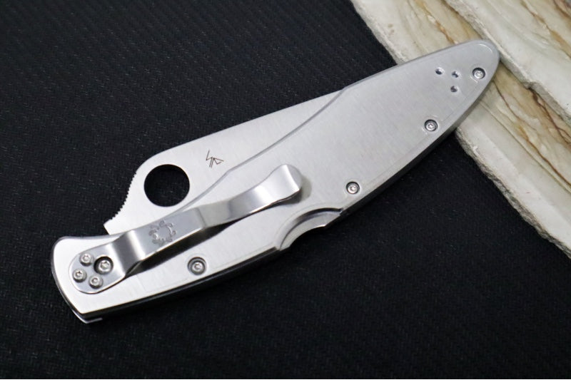 Spyderco Police 4 Lockback - Polished Stainless Steel Handle / VG-10 Steel / Spear Point Blade - C07P