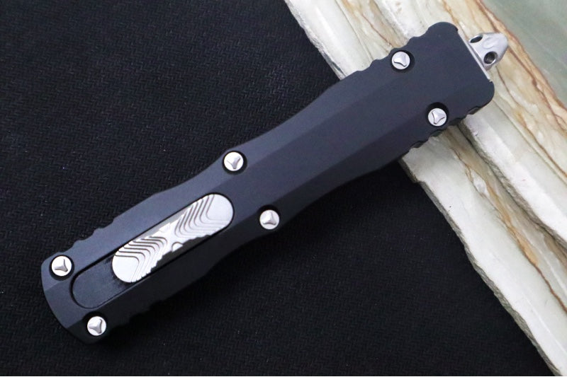 Microtech Dirac Delta OTF - Stonewashed Finish / Partial Serrated Dagger Blade / Black Aluminum Handle 227-11