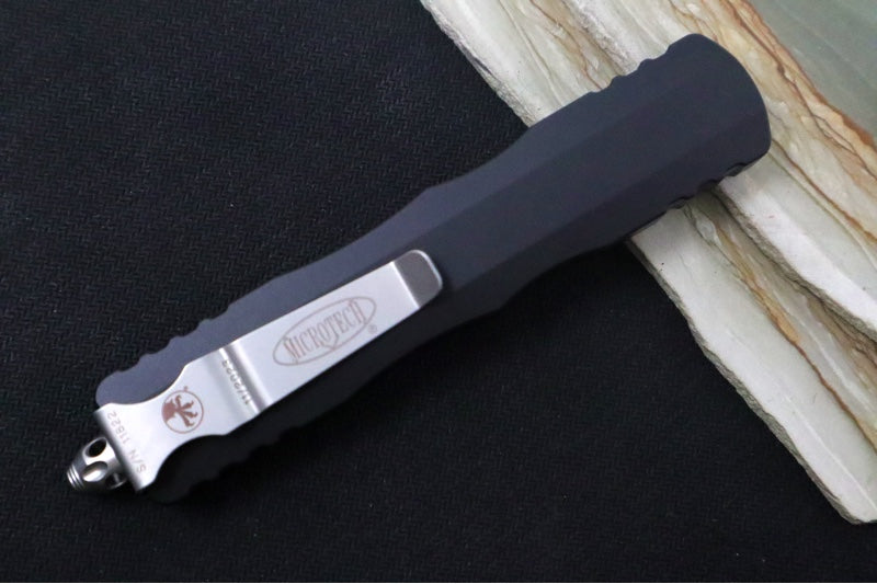 Microtech Dirac Delta OTF - Stonewashed Finish / Partial Serrated Dagger Blade / Black Aluminum Handle 227-11