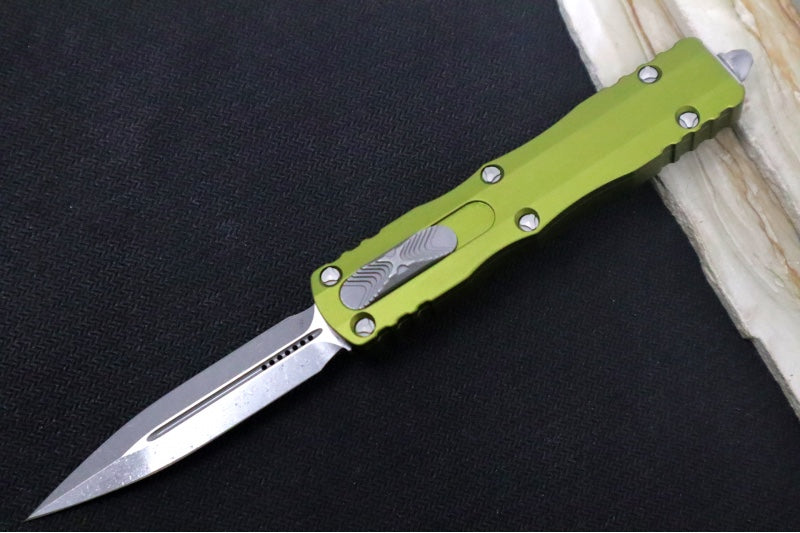 Microtech Dirac OTF - Dagger Blade / Apocalyptic Finish / OD Green Anodized Aluminum Handle 225-10APOD