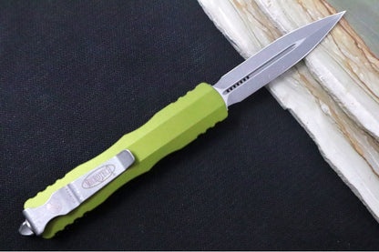Microtech Dirac OTF - Dagger Blade / Apocalyptic Finish / OD Green Anodized Aluminum Handle 225-10APOD