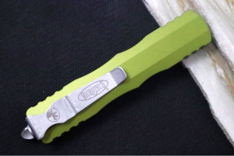 Microtech Dirac OTF - Dagger Blade / Apocalyptic Finish / OD Green Anodized Aluminum Handle 225-10APOD