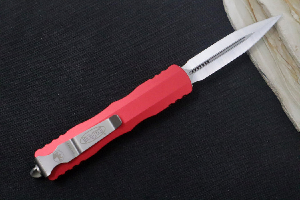 Microtech Dirac OTF - Dagger Blade / Satin Finish / Red Anodized Aluminum Handle 225-4RD