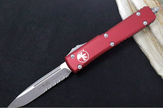 Microtech Ultratech OTF - Single Edge with Partial Serrates / Apocalyptic Blade / Merlot Anodized Aluminum Handle - 121-11APMR