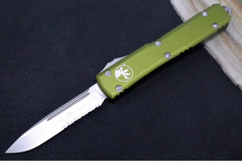 Microtech Ultratech OTF - Single Edge with Partial Serrates / Satin Blade / OD Green Handle 121-11OD