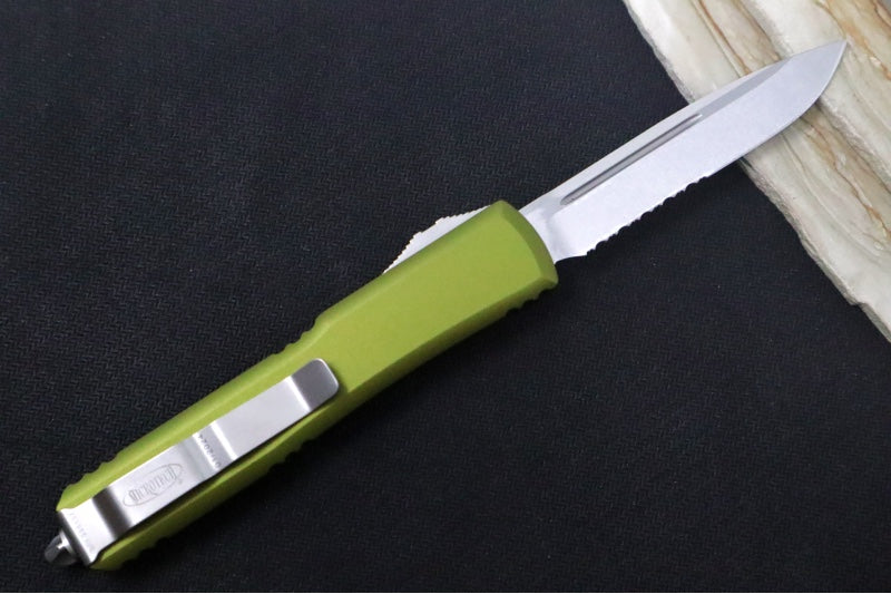 Microtech Ultratech OTF - Single Edge with Partial Serrates / Satin Blade / OD Green Handle 121-11OD