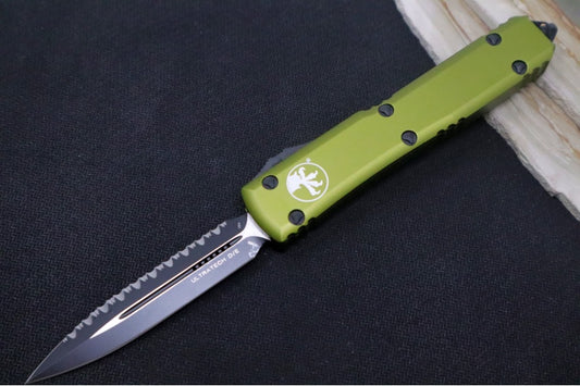 Microtech Ultratech OTF - Dagger Blade with Full Serrate / Black Finish / OD Green Handle - 122-3OD