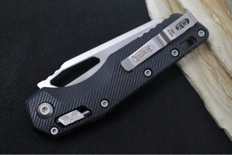 Microtech MSI Manual Folder - Stonewashed Finished Blade / Fluted Black G-10 Handle 210-10FLGTBK