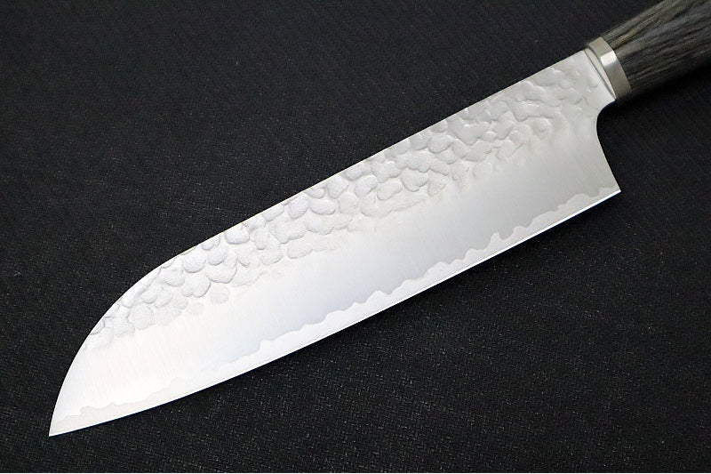 Sekiryu - 6.5" Santoku - 3 Layers of VG-10 Steel - Hammered Tsuchime Finish - Charcoal Wood Handle - Made in Seki City, Japan