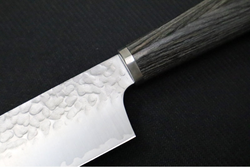 Sekiryu - 6.5" Santoku - 3 Layers of VG-10 Steel - Hammered Tsuchime Finish - Charcoal Wood Handle - Made in Seki City, Japan